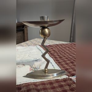 Vintage 1980s Chrome Brass Zig Zag Memphis Modern MCM Candlestick holder Rare